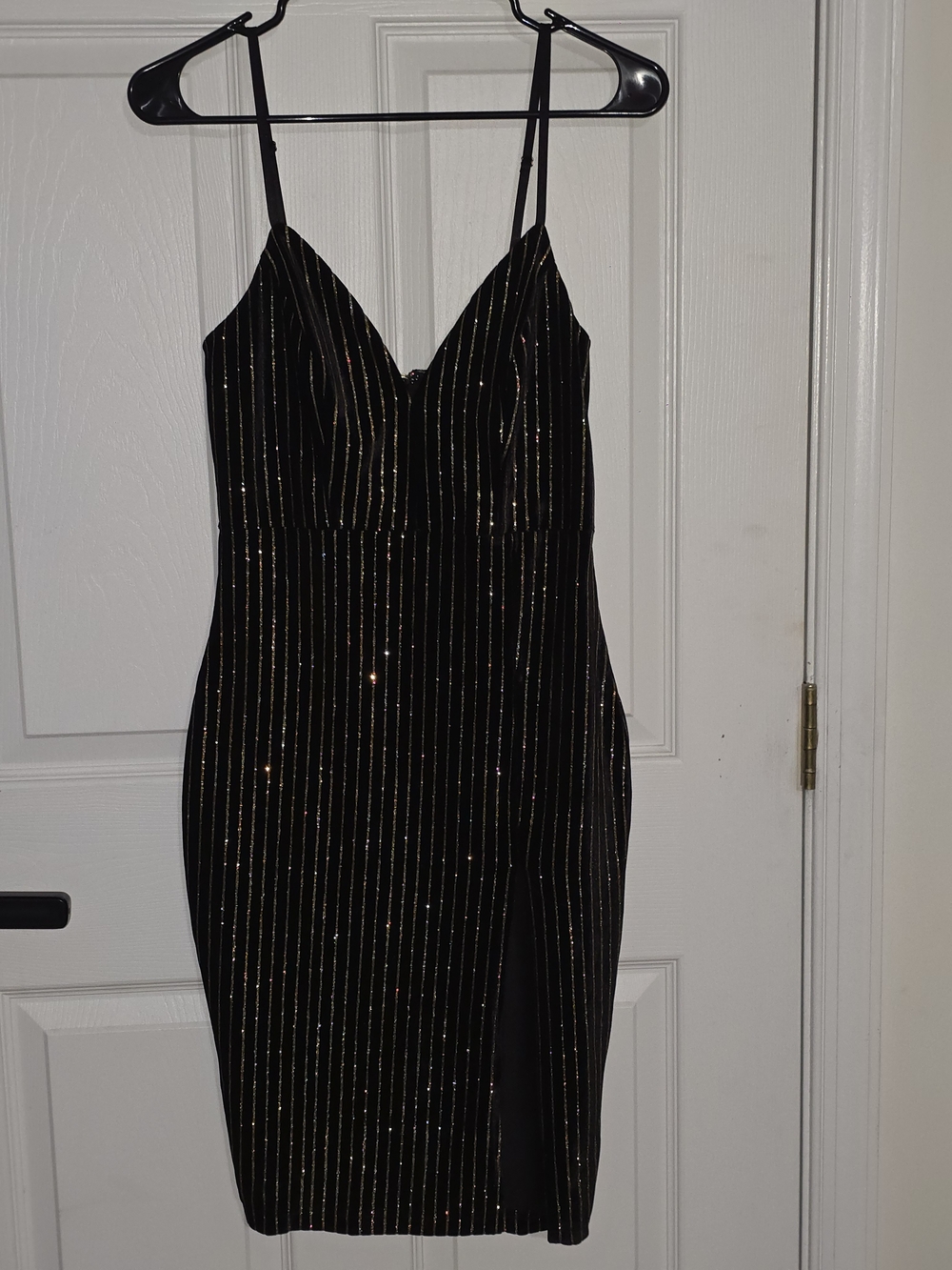 Windsor Black Midi Dress with Gold Pinstripes